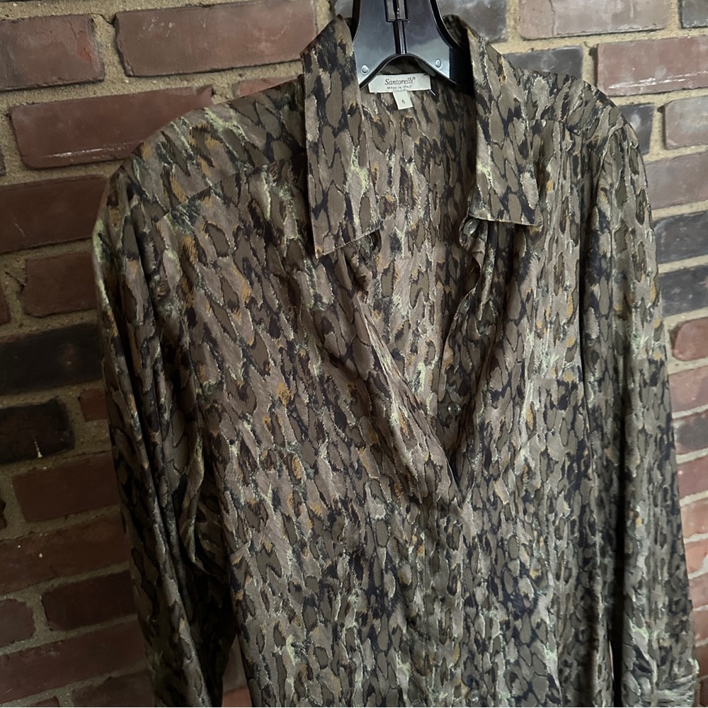 Santorelli | Shirt Buttoned Silk Blouse Sz 6 -38 Chest / 24” Long
